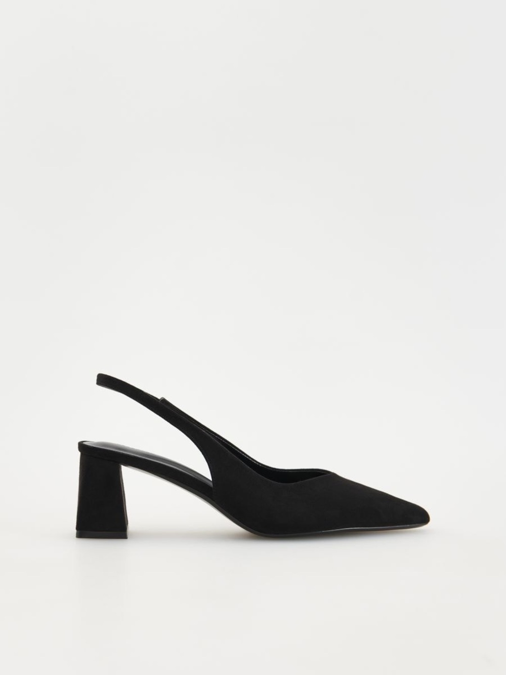 Reserved Black Pointed Slingback Block Heel Pumps